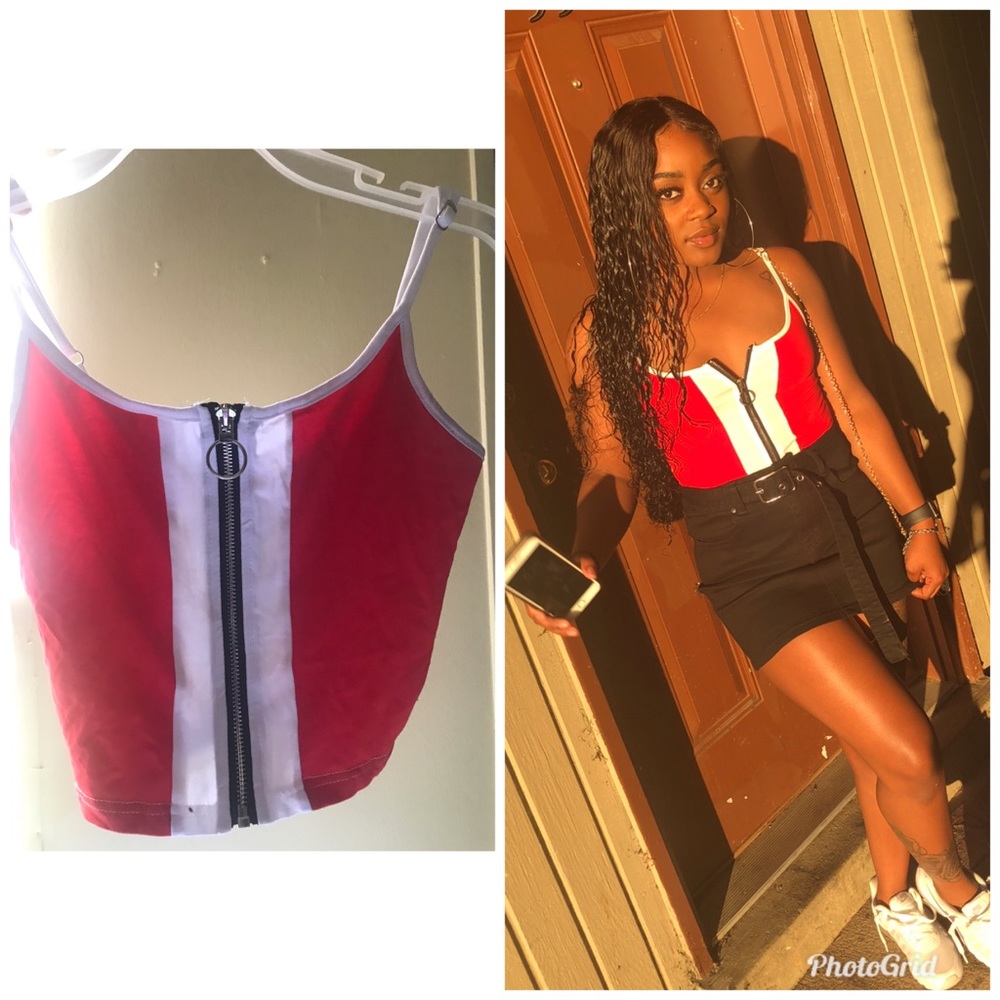 White red and black crop zip up